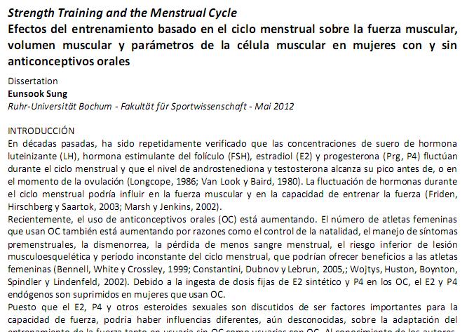 Efectos del entrenamiento de la Fuerza basado en el ciclo menstrual sobre distintos parámetros fisiológicos y de rendimiento